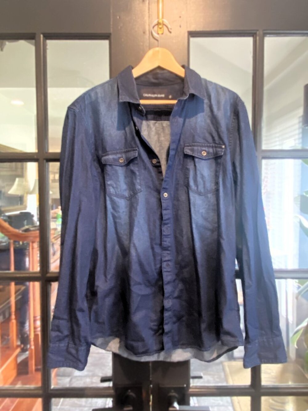 Calvin Klein Jeans Men's Blue Denim Button Down Shirt Size L